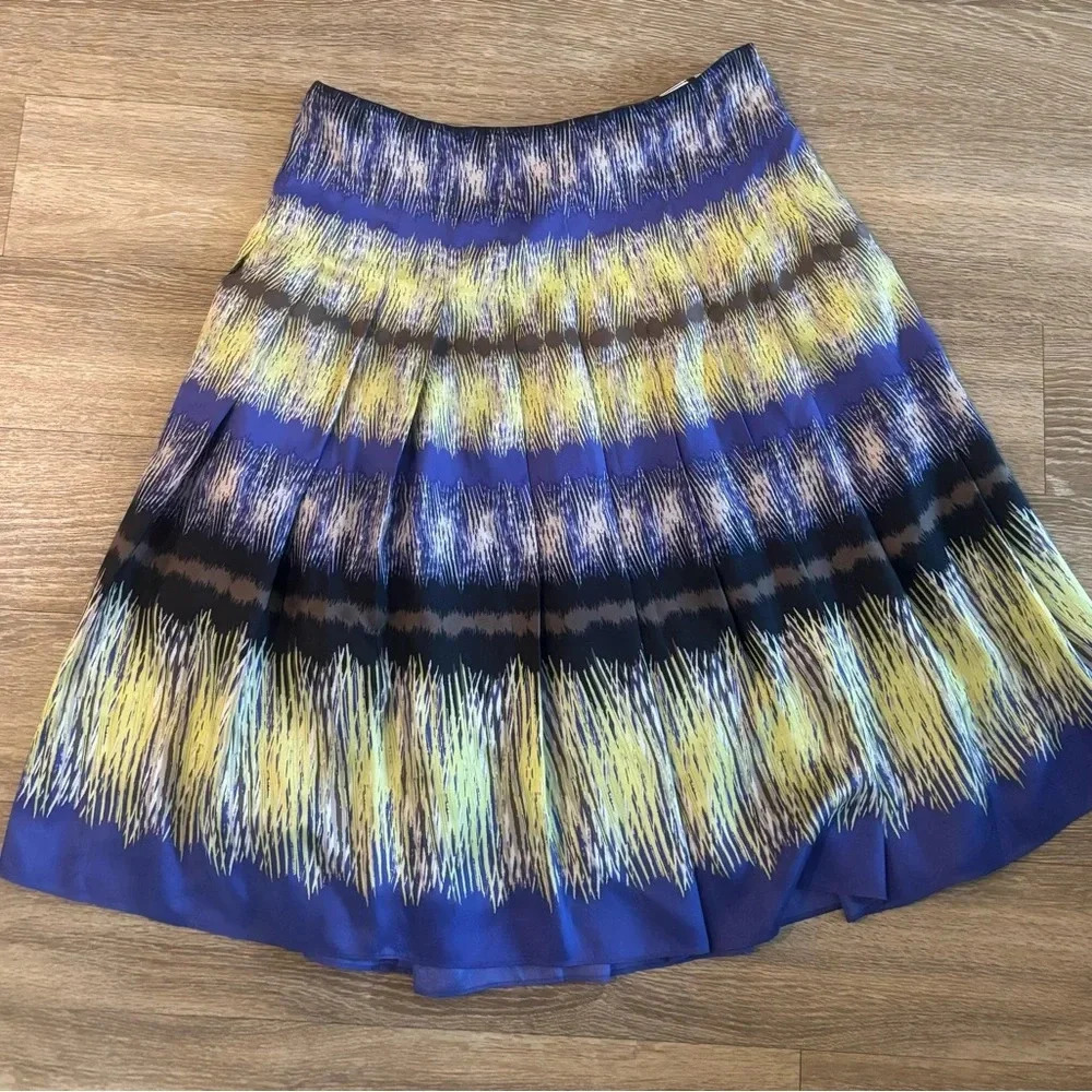 Jones New Skirt Slip Midi Boho Silk Pleated Abstract Ikat Print Festival Flowy